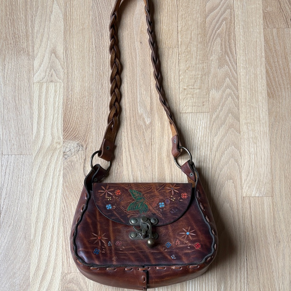 Vintage Brown Tooled Leather  Women's Bag